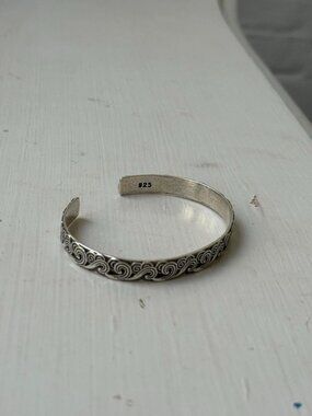 925 Sterling Silver Engraved Cuff Bracelet Adjustable Boho